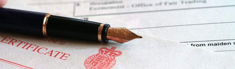 birth certificate, close up